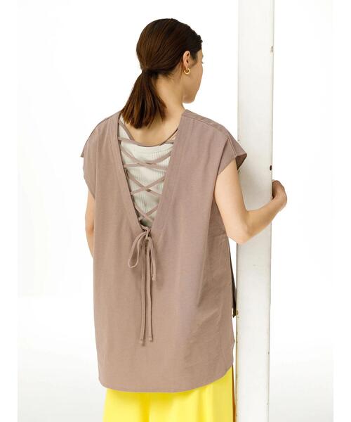 koe（コエ）の「バックレースアップフレンチスリーブＴ＊（Tシャツ/カットソー・レディース・サックスブルー/チャコールグレー/ベージュ・FREE）」の12枚目の写真