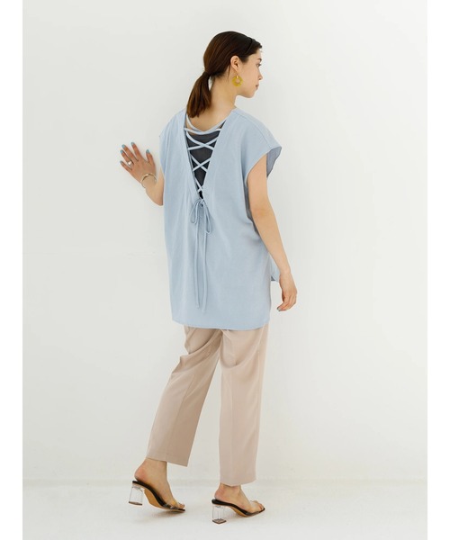 koe（コエ）の「バックレースアップフレンチスリーブＴ＊（Tシャツ/カットソー・レディース・サックスブルー/チャコールグレー/ベージュ・FREE）」の9枚目の写真