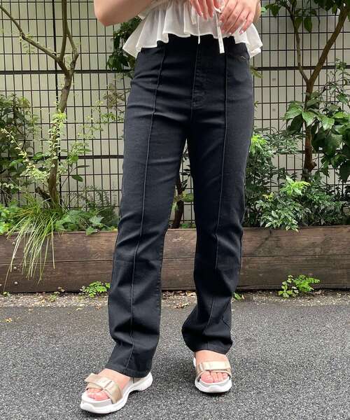 MAJESTIC LEGON（マジェスティックレゴン）の「ハイウエストレディパンツ（その他パンツ・レディース・ブラック/ネイビー/サックスブルー・SMALL/MEDIUM）」の2枚目の写真