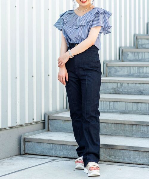 MAJESTIC LEGON（マジェスティックレゴン）の「ハイウエストレディパンツ（その他パンツ・レディース・ブラック/ネイビー/サックスブルー・SMALL/MEDIUM）」の15枚目の写真