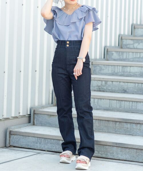 MAJESTIC LEGON（マジェスティックレゴン）の「ハイウエストレディパンツ（その他パンツ・レディース・ブラック/ネイビー/サックスブルー・SMALL/MEDIUM）」の13枚目の写真