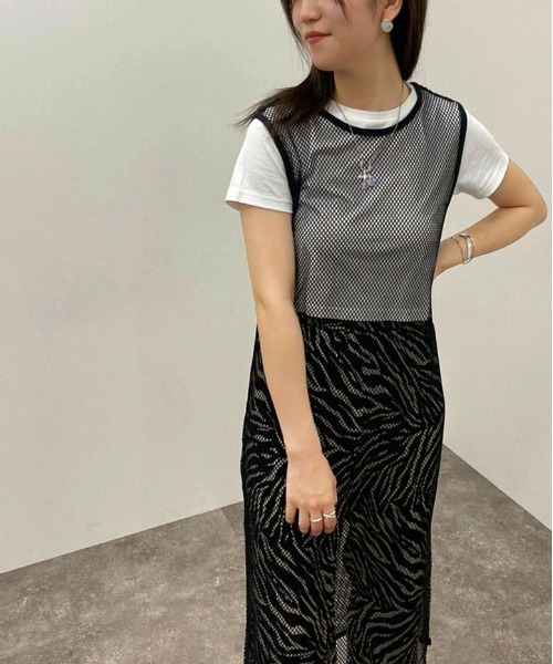 apres jour mignon(アプレジュールミニョン)の「メッシュワンピース 【ZOZOTOWN限定アイテム】(ワンピース・レディース・ブラック/アイボリー/ブルー・X-LARGE/フリー)」の5枚目の写真