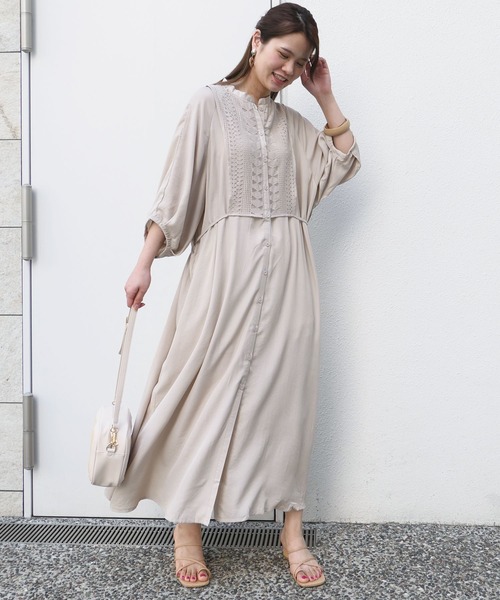 CORNERS（コーナーズ）の「レース切り替えバンドカラーシャツワンピ