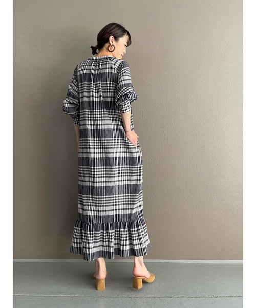 BEARDSLEY（ビアズリー）の「綿麻チェックワンピース（ワンピース・レディース・ブラック・FREE）」の10枚目の写真
