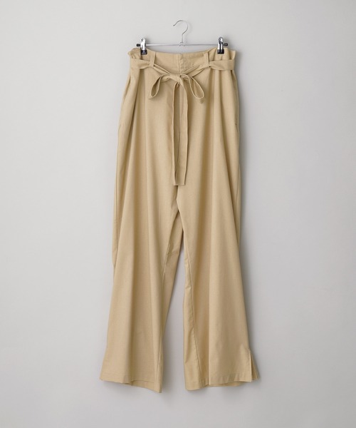 anown（アノン）の「綿麻レーヨン混  裾スリット ハイウエストワイドストレートパンツ ベルト付き【ファッションインフルエンサー ゆや×anown 限定コラボ】（スラックス・メンズ・ブラック/ベージュ・S/M/L）」の6枚目の写真