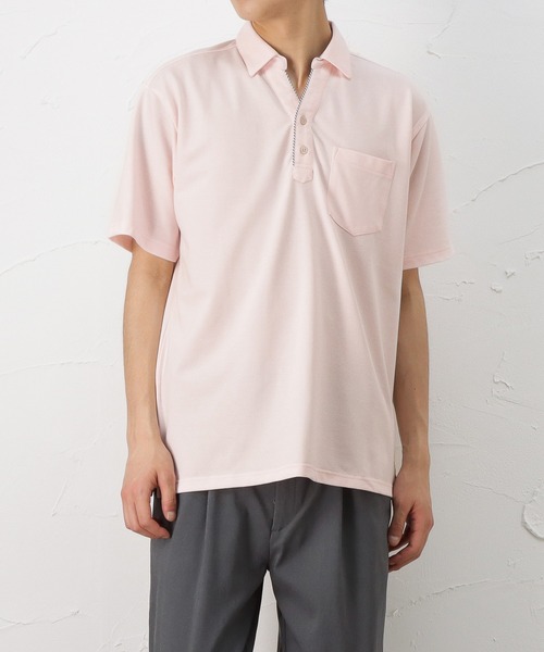NAVY(ネイビー)の「鹿の子スキッパー 半袖ポロシャツ(ポロシャツ・メンズ・ホワイト/ネイビー/ピンク/ブルーグリーン・M/L/XL)」の4枚目の写真