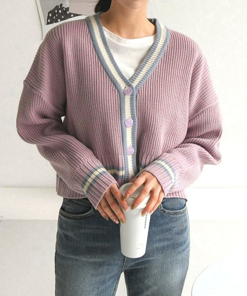 fd style（エフディ スタイル）の「【Chuzchuz】ルーズフィットVネックショートカーディガン（カーディガン/ボレロ・レディース・アイボリー/ミント/ライトパープル・FREE）」の3枚目の写真
