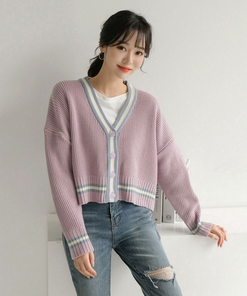 fd style（エフディ スタイル）の「【Chuzchuz】ルーズフィットVネックショートカーディガン（カーディガン/ボレロ・レディース・アイボリー/ミント/ライトパープル・FREE）」の5枚目の写真