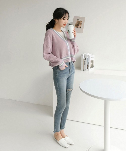 fd style（エフディ スタイル）の「【Chuzchuz】ルーズフィットVネックショートカーディガン（カーディガン/ボレロ・レディース・アイボリー/ミント/ライトパープル・FREE）」の8枚目の写真