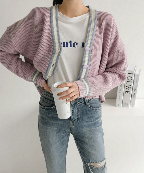 fd style（エフディ スタイル）の「【Chuzchuz】ルーズフィットVネックショートカーディガン（カーディガン/ボレロ・レディース・アイボリー/ミント/ライトパープル・FREE）」の7枚目の写真