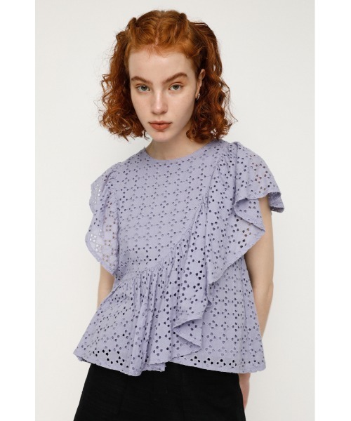 SLY（スライ）の「EYELET LACE FRILL TOPS レースフリル トップス（シャツ/ブラウス・レディース・ホワイト/ライトパープル/ブラウン/ブラック・FREE）」の4枚目の写真