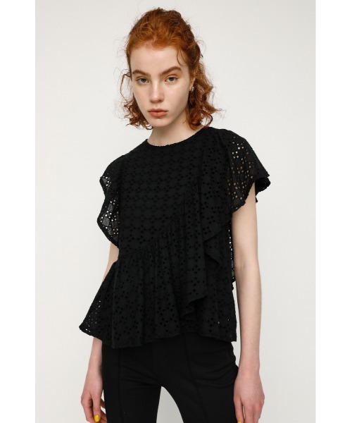 SLY（スライ）の「EYELET LACE FRILL TOPS レースフリル トップス（シャツ/ブラウス・レディース・ホワイト/ライトパープル/ブラウン/ブラック・FREE）」の3枚目の写真