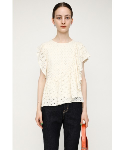 SLY（スライ）の「EYELET LACE FRILL TOPS レースフリル トップス（シャツ/ブラウス・レディース・ホワイト/ライトパープル/ブラウン/ブラック・FREE）」の5枚目の写真