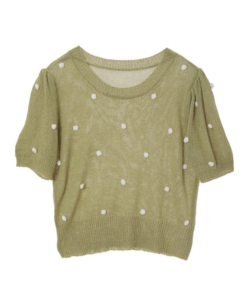 fifth calin（フィフスカラン）の「ポンポンクルーネックサマーニット（Tシャツ/カットソー・レディース・ホワイト/ブルー/グリーン・MEDIUM）」の5枚目の写真