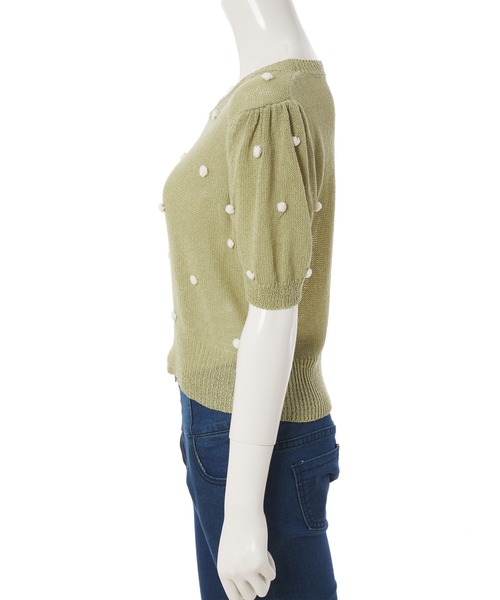 fifth calin（フィフスカラン）の「ポンポンクルーネックサマーニット（Tシャツ/カットソー・レディース・ホワイト/ブルー/グリーン・MEDIUM）」の7枚目の写真