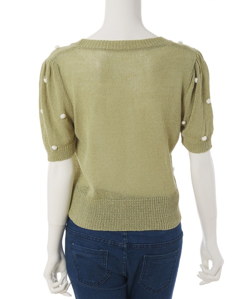 fifth calin（フィフスカラン）の「ポンポンクルーネックサマーニット（Tシャツ/カットソー・レディース・ホワイト/ブルー/グリーン・MEDIUM）」の8枚目の写真