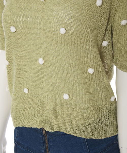 fifth calin（フィフスカラン）の「ポンポンクルーネックサマーニット（Tシャツ/カットソー・レディース・ホワイト/ブルー/グリーン・MEDIUM）」の10枚目の写真