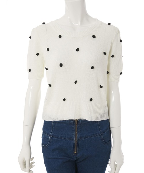 fifth calin（フィフスカラン）の「ポンポンクルーネックサマーニット（Tシャツ/カットソー・レディース・ホワイト/ブルー/グリーン・MEDIUM）」の12枚目の写真