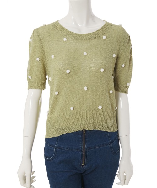 fifth calin（フィフスカラン）の「ポンポンクルーネックサマーニット（Tシャツ/カットソー・レディース・ホワイト/ブルー/グリーン・MEDIUM）」の14枚目の写真