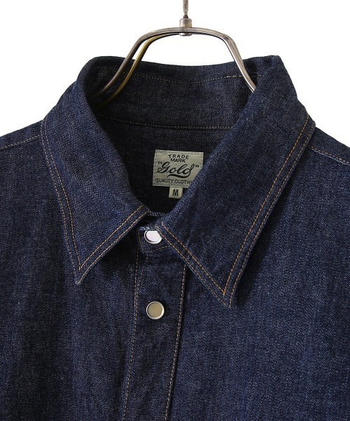 GOLD（ゴールド）の「GOLD / ゴールド：10.5oz JELT DENIM BIG WESTERN SHIRT：21B-GL28725A[MUS]（シャツ/ブラウス・メンズ・ネイビー・MEDIUM/SMALL/LARGE）」の6枚目の写真