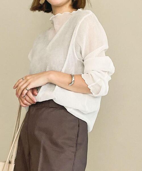 coen（コーエン）の「シアーメローロングスリーブTシャツ（Tシャツ/カットソー・レディース・ブラック/オリーブ/オフホワイト・L/M）」の9枚目の写真