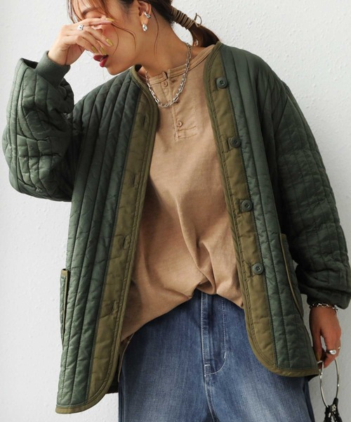 antiqua（アンティカ）の「驚きの軽量感！キルティングライナージャケット（ミリタリージャケット・レディース・ブラック/カーキ・FREE）」の11枚目の写真