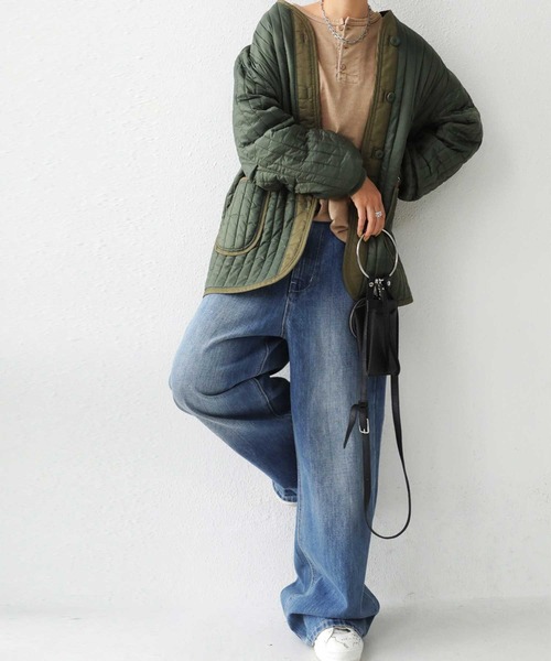 antiqua（アンティカ）の「驚きの軽量感！キルティングライナージャケット（ミリタリージャケット・レディース・ブラック/カーキ・FREE）」の12枚目の写真