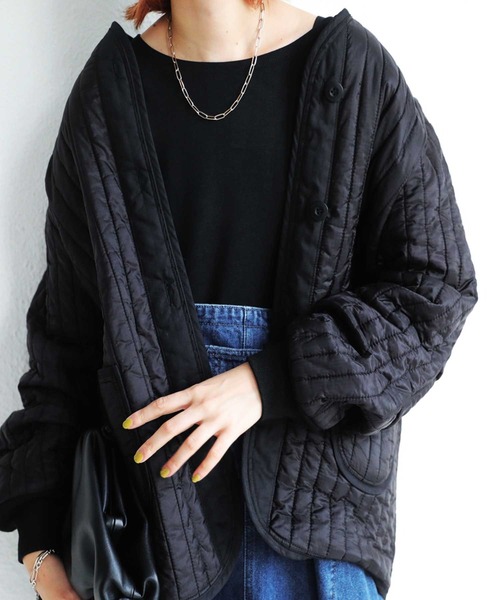 antiqua（アンティカ）の「驚きの軽量感！キルティングライナージャケット（ミリタリージャケット・レディース・ブラック/カーキ・FREE）」の10枚目の写真