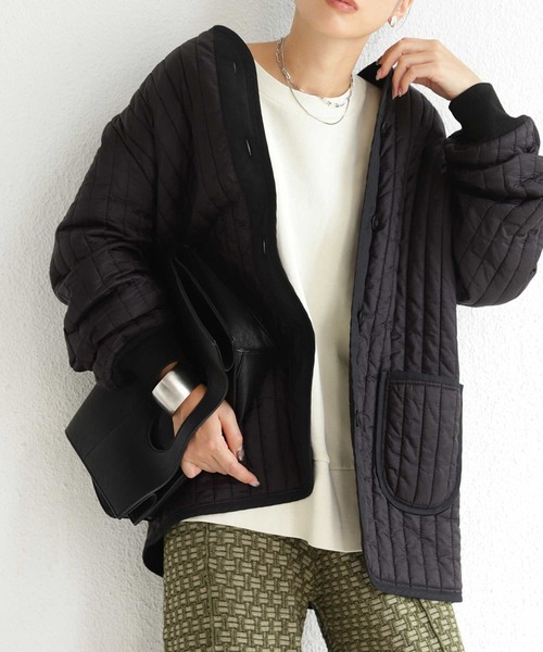 antiqua（アンティカ）の「驚きの軽量感！キルティングライナージャケット（ミリタリージャケット・レディース・ブラック/カーキ・FREE）」の3枚目の写真