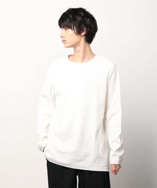 Toironier（トワロニエ）の「Toironier/トワロニエ/Fine Henry/ファインヘンリーロングスリーブ（Tシャツ/カットソー・メンズ・グレー/アイボリー/ホワイト・FREE）」の2枚目の写真