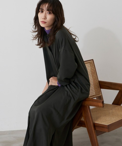 Auntie Rosa Holiday（アンティローザホリデー）の「バンドカラーシャツワンピース（シャツワンピース・レディース・カーキ/キャメル/チェック・FREE）」の6枚目の写真