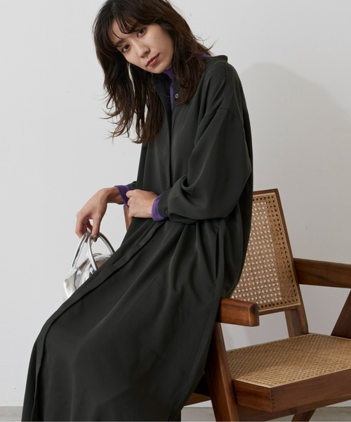 Auntie Rosa Holiday（アンティローザホリデー）の「バンドカラーシャツワンピース（シャツワンピース・レディース・カーキ/キャメル/チェック・FREE）」の10枚目の写真