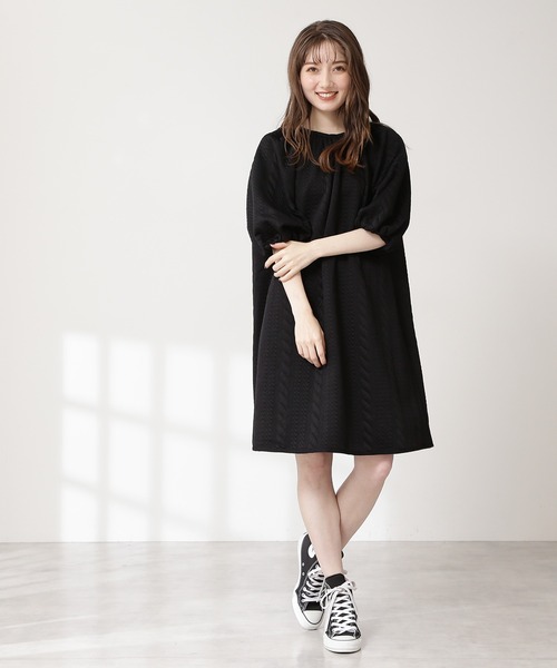 N.(N. Natural Beauty Basic)(エヌエヌナチュラルビューティーベーシック)の「◆膨れジャガードワンピース(ワンピース・レディース・ブラック/クリーム・MEDIUM)」の6枚目の写真