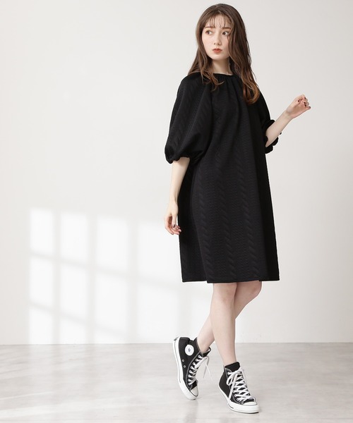 N.(N. Natural Beauty Basic)(エヌエヌナチュラルビューティーベーシック)の「◆膨れジャガードワンピース(ワンピース・レディース・ブラック/クリーム・MEDIUM)」の3枚目の写真