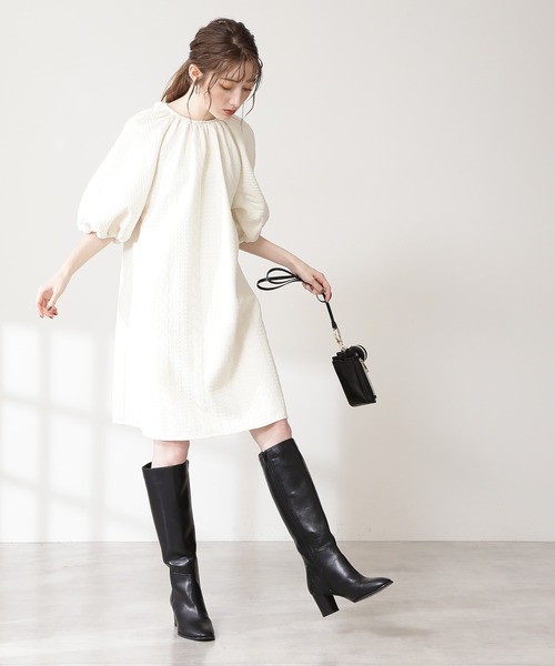 N.(N. Natural Beauty Basic)(エヌエヌナチュラルビューティーベーシック)の「◆膨れジャガードワンピース(ワンピース・レディース・ブラック/クリーム・MEDIUM)」の4枚目の写真