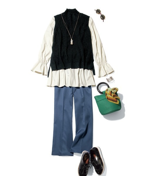 大きいサイズ SMILE セミフレアパンツ(ゆったりヒップ)(その他