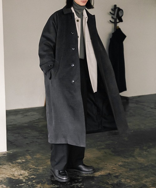 nowm(ノウム)の「【nowm】MELTON BAL COLLAR LONG COAT / バルカラーコート(ステンカラーコート・メンズ・ネイビー/チャコール・M/L)」の12枚目の写真