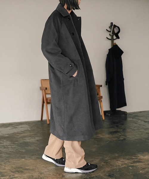 nowm(ノウム)の「【nowm】MELTON BAL COLLAR LONG COAT / バルカラーコート(ステンカラーコート・メンズ・ネイビー/チャコール・M/L)」の16枚目の写真