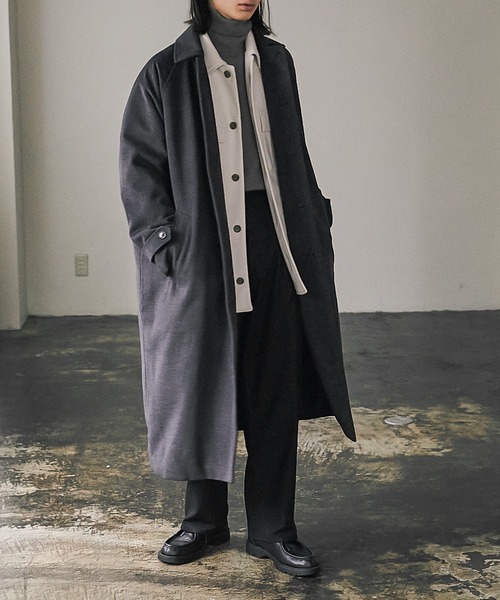 nowm(ノウム)の「【nowm】MELTON BAL COLLAR LONG COAT / バルカラーコート(ステンカラーコート・メンズ・ネイビー/チャコール・M/L)」の10枚目の写真