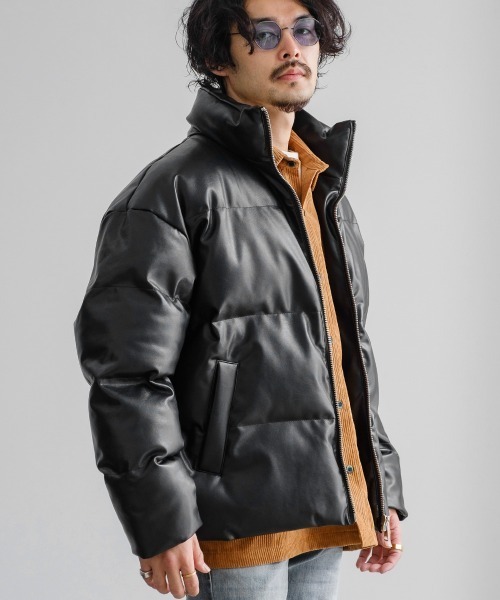 SIDEWAY STANCE（サイドウェイスタンス）の「【SIDEWAY STANCE】PUレザー スタンド ビッグシルエット ポリダウンジャケット（ダウンジャケット/コート・メンズ・ブラック・MEDIUM/LARGE/X-LARGE）」の17枚目の写真