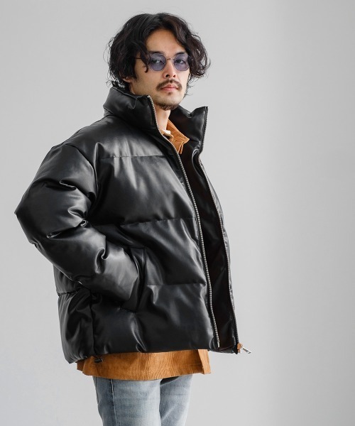 SIDEWAY STANCE（サイドウェイスタンス）の「【SIDEWAY STANCE】PUレザー スタンド ビッグシルエット ポリダウンジャケット（ダウンジャケット/コート・メンズ・ブラック・MEDIUM/LARGE/X-LARGE）」の20枚目の写真