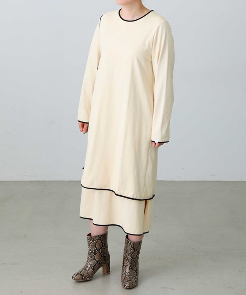 SILAS(サイラス)の「LAYERED DRESS サイラスレイヤードドレス(ワンピース・レディース・ブラック/オフホワイト・ONE SIZE)」の4枚目の写真