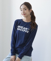 【OP:オーピー】レディース 胸ロゴプリント ロングTシャツ バックプリント
