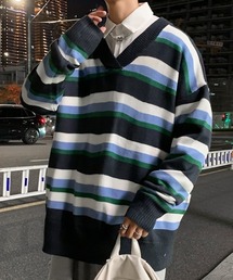 MGV（エムジーヴィー）の「マルチボーダーVネックニット（ニット/セーター・メンズ）」