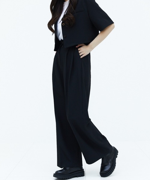 17HR（セブンティーンアワーズ）の「ハイウエスト２タックルーズスラックス（その他パンツ・レディース・ブラック/オフホワイト/ブルー・FREE）」の8枚目の写真