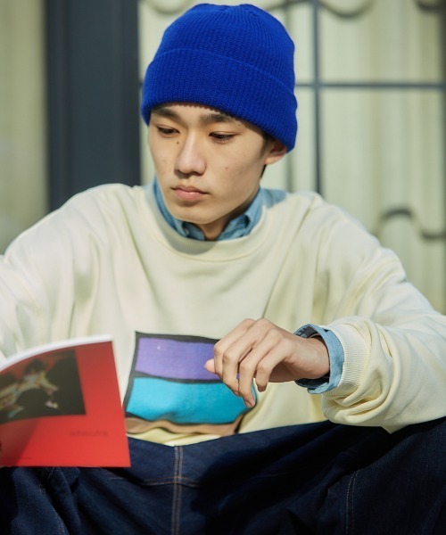 68&brothers（シックスティエイトアンドブラザーズ）の「xPRAN Acrylic Watch Cap w/Wappen（ニットキャップ/ビーニー・メンズ・ブラック/ロイヤルブルー・ONE SIZE）」の7枚目の写真