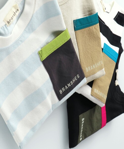 BRANSHES（ブランシェス）の「【ポケットつき】長袖Tシャツ ロンT（Tシャツ/カットソー・キッズ・オフホワイト/ベージュ/ブラック/サックスブルー・130/110/140/100/120/90/150）」の6枚目の写真