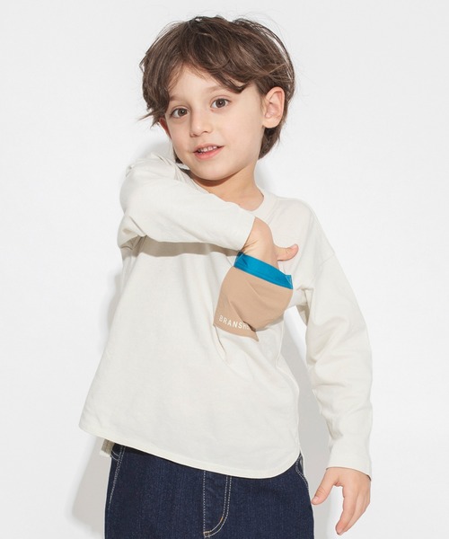 BRANSHES（ブランシェス）の「【ポケットつき】長袖Tシャツ ロンT（Tシャツ/カットソー・キッズ・オフホワイト/ベージュ/ブラック/サックスブルー・130/110/140/100/120/90/150）」の3枚目の写真