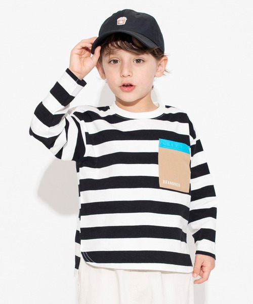 BRANSHES（ブランシェス）の「【ポケットつき】長袖Tシャツ ロンT（Tシャツ/カットソー・キッズ・オフホワイト/ベージュ/ブラック/サックスブルー・130/110/140/100/120/90/150）」の2枚目の写真