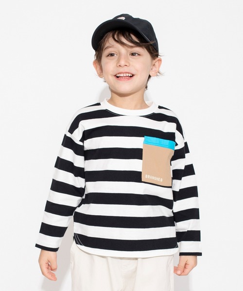 BRANSHES（ブランシェス）の「【ポケットつき】長袖Tシャツ ロンT（Tシャツ/カットソー・キッズ・オフホワイト/ベージュ/ブラック/サックスブルー・130/110/140/100/120/90/150）」の8枚目の写真
